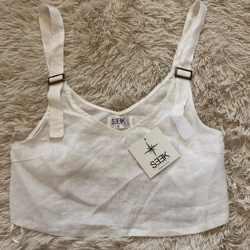 Seek The Label (LF) white linen crop tank top
